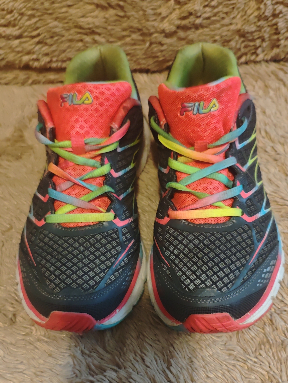 Fila Black Running Sneakers with Neon Rainbow Accents